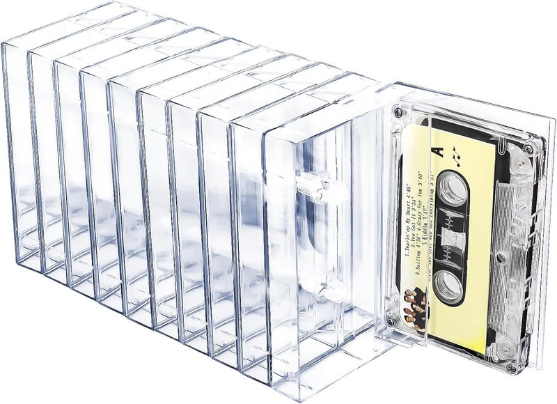 Snado 10-Pack Cassette Tape Storage Cases & Holder - Clear Plastic Audio Cassette Organizer with Anti-Scratch/Dust Protection, Classic Norelco-Style Replacement Boxes (4.28" L x 2.75" W x 0.6" H) - Image 1